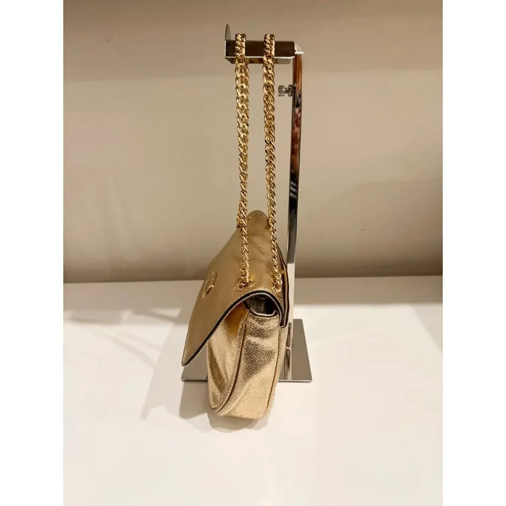 Michael Kors Jet Set Chain Strap Metallic Leather Shoulder Flap Clutch Bag Gold - Picture 3 of 11